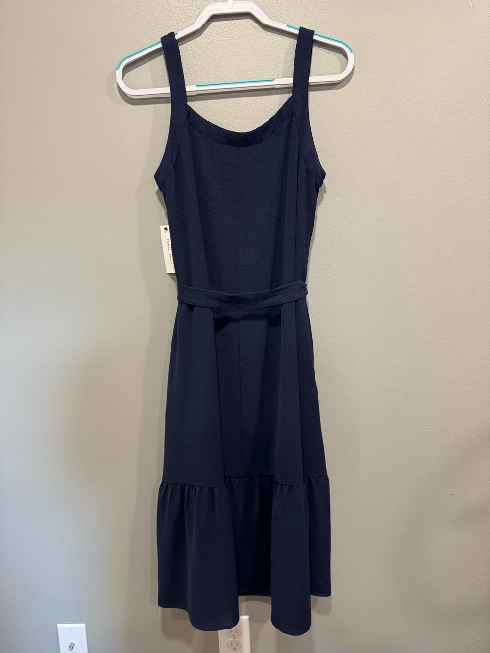 NWT Tribal Midi Tank Dress with Waist Tie in Navy Size Petite Small - Picture 4 of 9
